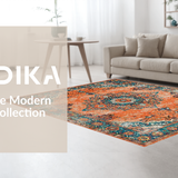 Ultra Soft Area Rug, Non Slip, Stain Resistant, Washable Area Rugs for Living Room, Bedroom, Cozy Teal Orange Trellis Composition(Orange)