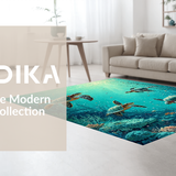 Ultra Soft Area Rug, Non Slip, Stain Resistant, Washable Area Rugs for Living Room, Bedroom, Underwater Paradise Shag Carpet With Sea Turtle Motif For Home Decor(Blue)