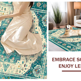 Ultra Soft Area Rug, Non Slip, Stain Resistant, Washable Area Rugs for Living Room, Bedroom, Elegant Trellis Motif in Aqua(Beige)