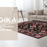 Ultra Soft Area Rug, Non Slip, Stain Resistant, Washable Area Rugs for Living Room, Bedroom, Vibrant Traditional Tiled Arrangement(Black)