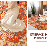 Ultra Soft Area Rug, Non Slip, Stain Resistant, Washable Area Rugs for Living Room, Bedroom, Contemporary Bright Floral Impression(Orange)