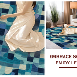 Ultra Soft Area Rug, Non Slip, Stain Resistant, Washable Area Rugs for Living Room, Bedroom, Sophisticated Bow Motif Rug with Blue Toned Overlapping Ribbon Graphics(Blue)