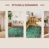 Ultra Soft Area Rug, Non Slip, Stain Resistant, Washable Area Rugs for Living Room, Bedroom, Elegant Botanical Tiled Arrangement(Green)