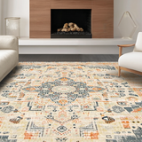Ultra Soft Area Rug, Non Slip, Stain Resistant, Washable Area Rugs for Living Room, Bedroom, Retro Taupe Medallion Aesthetic(Orange)