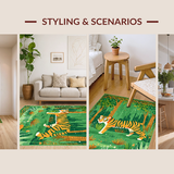 Ultra Soft Area Rug, Non Slip, Stain Resistant, Washable Area Rugs for Living Room, Bedroom, Whimsical Vintage Animal Illustration(Green)