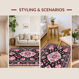 Whimsical Patterned Floral Scene(Black)