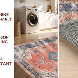 Ultra Soft Area Rug, Non Slip, Stain Resistant, Washable Area Rugs for Living Room, Bedroom, Chic Coral and Beige Harmony(Orange)