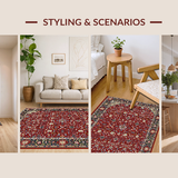 Ultra Soft Area Rug, Non Slip, Stain Resistant, Washable Area Rugs for Living Room, Bedroom, Rustic Earthy Toned Botanical Design(Red)