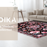 Ultra Soft Area Rug, Non Slip, Stain Resistant, Washable Area Rugs for Living Room, Bedroom, Distressed Vintage Floral Medallion(Black)