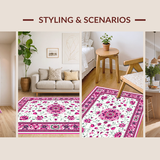 Ultra Soft Area Rug, Non Slip, Stain Resistant, Washable Area Rugs for Living Room, Bedroom, Charming Scalloped Pastel Motif(White)