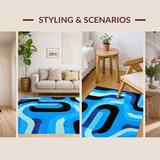 Ultra Soft Area Rug, Non Slip, Stain Resistant, Washable Area Rugs for Living Room, Bedroom, Trippy Geometric Blue Pattern(Blue)
