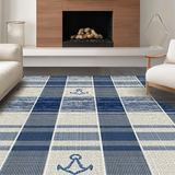 Ultra Soft Area Rug, Non Slip, Stain Resistant, Washable Area Rugs for Living Room, Bedroom, Vintage Nautical Charm with Lines(Blue)