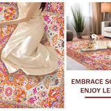 Ultra Soft Area Rug, Non Slip, Stain Resistant, Washable Area Rugs for Living Room, Bedroom, Striking Eclectic Floral Fusion(Orange)