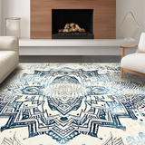 Ultra Soft Area Rug, Non Slip, Stain Resistant, Washable Area Rugs for Living Room, Bedroom, Elegant Off White Lace Motif(Blue)