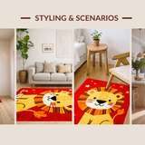 Ultra Soft Area Rug, Non Slip, Stain Resistant, Washable Area Rugs for Living Room, Bedroom, Whimsical Alphabetic Animal Motif(Red)