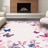 Ultra Soft Area Rug, Non Slip, Stain Resistant, Washable Area Rugs for Living Room, Bedroom, Charming Floral Scalloped Design(Pink)