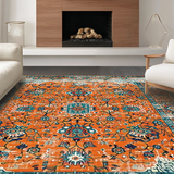 Ultra Soft Area Rug, Non Slip, Stain Resistant, Washable Area Rugs for Living Room, Bedroom, Rustic Faded Floral Charm(Orange)