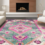 Ultra Soft Area Rug, Non Slip, Stain Resistant, Washable Area Rugs for Living Room, Bedroom, Rustic Vintage Floral Ethnic Appeal(Green)