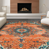 Ultra Soft Area Rug, Non Slip, Stain Resistant, Washable Area Rugs for Living Room, Bedroom, Cozy Teal Orange Trellis Composition(Orange)