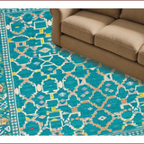 Ultra Soft Area Rug, Non Slip, Stain Resistant, Washable Area Rugs for Living Room, Bedroom, Elegant Teal Geometric Motif(Blue)