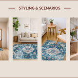 Ultra Soft Area Rug, Non Slip, Stain Resistant, Washable Area Rugs for Living Room, Bedroom, Elegant Retro Floral Composition(Blue)