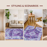 Ultra Soft Area Rug, Non Slip, Stain Resistant, Washable Area Rugs for Living Room, Bedroom, Trendy Eclectic Medallion Theme(Purple)