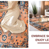 Ultra Soft Area Rug, Non Slip, Stain Resistant, Washable Area Rugs for Living Room, Bedroom, Contemporary Distressed Geometric Vibe(Orange)