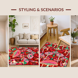 Ultra Soft Area Rug, Non Slip, Stain Resistant, Washable Area Rugs for Living Room, Bedroom, Eclectic Vibrant Nature Theme(Red)