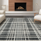 Ultra Soft Area Rug, Non Slip, Stain Resistant, Washable Area Rugs for Living Room, Bedroom, Graphic Stripe Rug with Interlocking Band Motifs and Fine Lines(Gray)