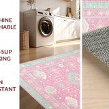 Ultra Soft Area Rug, Non Slip, Stain Resistant, Washable Area Rugs for Living Room, Bedroom, Cozy Farmhouse Inspired Print(Pink)