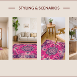 Ultra Soft Area Rug, Non Slip, Stain Resistant, Washable Area Rugs for Living Room, Bedroom, Whimsical Boho Medallion Retreat(Pink)