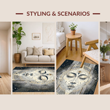 Ultra Soft Area Rug, Non Slip, Stain Resistant, Washable Area Rugs for Living Room, Bedroom, Mystic Sun and Crescent Moon Rug with Zodiac Constellation and Tarot Geometry(Gray)