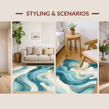Ultra Soft Area Rug, Non Slip, Stain Resistant, Washable Area Rugs for Living Room, Bedroom, Abstract Ocean Swirl Pattern with Nautical Shell Accents(Blue)