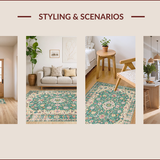 Ultra Soft Area Rug, Non Slip, Stain Resistant, Washable Area Rugs for Living Room, Bedroom, Pastel Eclectic Botanical Design(Blue)
