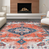 Ultra Soft Area Rug, Non Slip, Stain Resistant, Washable Area Rugs for Living Room, Bedroom, Sophisticated Vintage Geometric Flair(Orange)