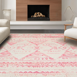 Ultra Soft Area Rug, Non Slip, Stain Resistant, Washable Area Rugs for Living Room, Bedroom, Earthy Geometric Floral Fusion(White)