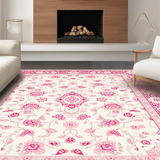 Ultra Soft Area Rug, Non Slip, Stain Resistant, Washable Area Rugs for Living Room, Bedroom, Delicate Pink Nature Inspired Design(White)