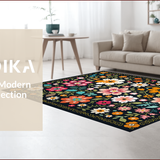 Ultra Soft Area Rug, Non Slip, Stain Resistant, Washable Area Rugs for Living Room, Bedroom, Washable Floral Fantasy(Black)