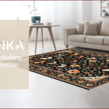 Ultra Soft Area Rug, Non Slip, Stain Resistant, Washable Area Rugs for Living Room, Bedroom, Whimsical Floral Insect Aesthetic(Black)