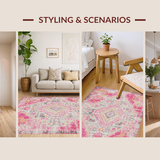 Ultra Soft Area Rug, Non Slip, Stain Resistant, Washable Area Rugs for Living Room, Bedroom, Vibrant Boho Lattice Creation(Pink)