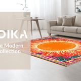 Ultra Soft Area Rug, Non Slip, Stain Resistant, Washable Area Rugs for Living Room, Bedroom, Playful Soft Round Sun Pattern(Orange)