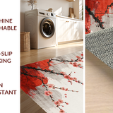Ultra Soft Area Rug, Non Slip, Stain Resistant, Washable Area Rugs for Living Room, Bedroom, Contemporary Red Blossom Print(Red)