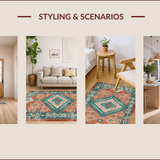 Ultra Soft Area Rug, Non Slip, Stain Resistant, Washable Area Rugs for Living Room, Bedroom, Contemporary Teal and Rust Motif(Red)