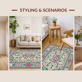 Ultra Soft Area Rug, Non Slip, Stain Resistant, Washable Area Rugs for Living Room, Bedroom, Rustic Pastel Geometric Arrangement(Ivory)