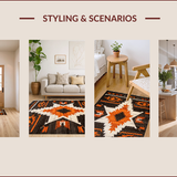 Ultra Soft Area Rug, Non Slip, Stain Resistant, Washable Area Rugs for Living Room, Bedroom, Warm Brown Rustic Geometric Elements(Orange)
