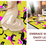 Ultra Soft Area Rug, Non Slip, Stain Resistant, Washable Area Rugs for Living Room, Bedroom, Bold Graphic Black Cat Print(Yellow)