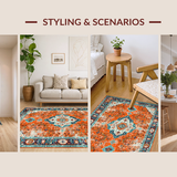 Ultra Soft Area Rug, Non Slip, Stain Resistant, Washable Area Rugs for Living Room, Bedroom, Bold Vibrant Medallion Composition(Orange)