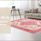 Ultra Soft Area Rug, Non Slip, Stain Resistant, Washable Area Rugs for Living Room, Bedroom, Elegant Earthy Geometric Details(Pink)