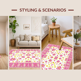 Ultra Soft Area Rug, Non Slip, Stain Resistant, Washable Area Rugs for Living Room, Bedroom, Chic Floral Vintage Elegance(White)