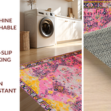 Ultra Soft Area Rug, Non Slip, Stain Resistant, Washable Area Rugs for Living Room, Bedroom, Rustic Textured Vintage Aesthetic(Pink)